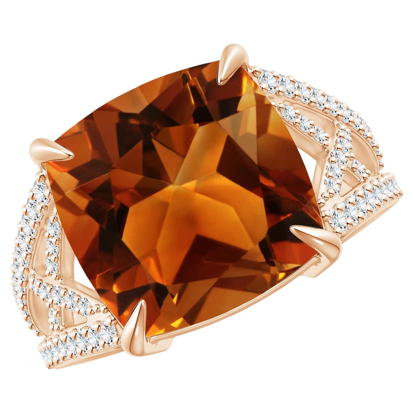 En vente :  Angara Bague à tige croisée en or rose avec citrine naturelle certifiée par le GIA