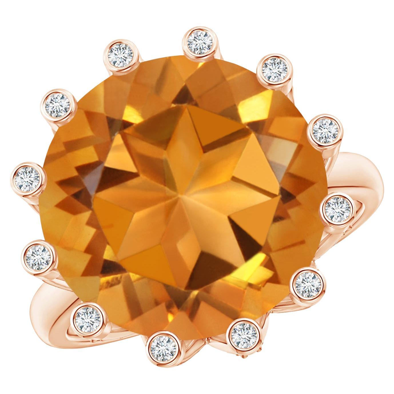 Angara GIA Certified Natural Citrine Ring in Rose Gold with Diamond Accents