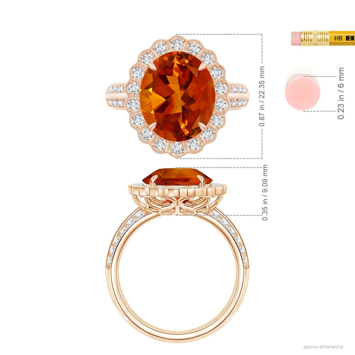 For Sale:  GIA Certified Natural Citrine Ring in Rose Gold with Diamond Floral Halo 4
