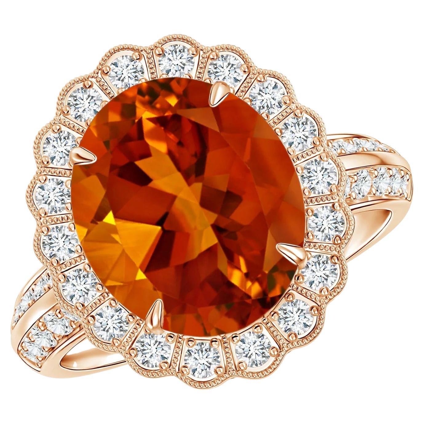 For Sale:  GIA Certified Natural Citrine Ring in Rose Gold with Diamond Floral Halo