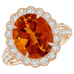 GIA Certified Natural Citrine Ring in Rose Gold with Diamond Floral Halo