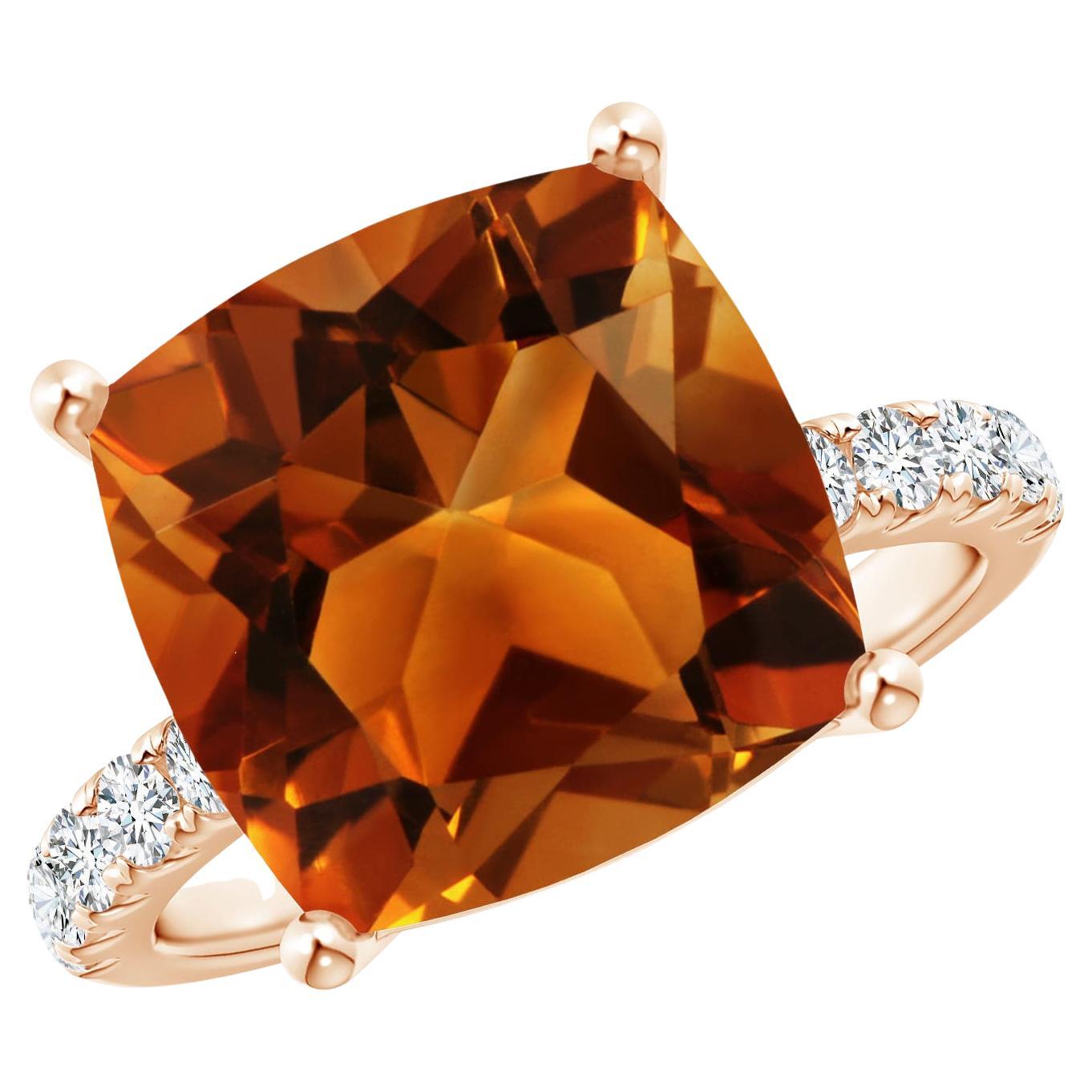 For Sale:  Angara GIA Certified Natural Citrine Ring in Rose Gold with U Pave-Set Diamonds