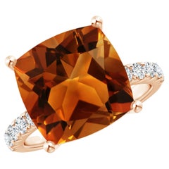 Angara GIA Certified Natural Citrine Ring in Rose Gold with U Pave-Set Diamonds