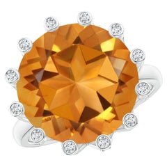 GIA Certified Natural Citrine Ring in White Gold with Diamond Accents