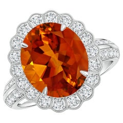 GIA Certified Natural Citrine Ring in White Gold with Diamond Floral Halo