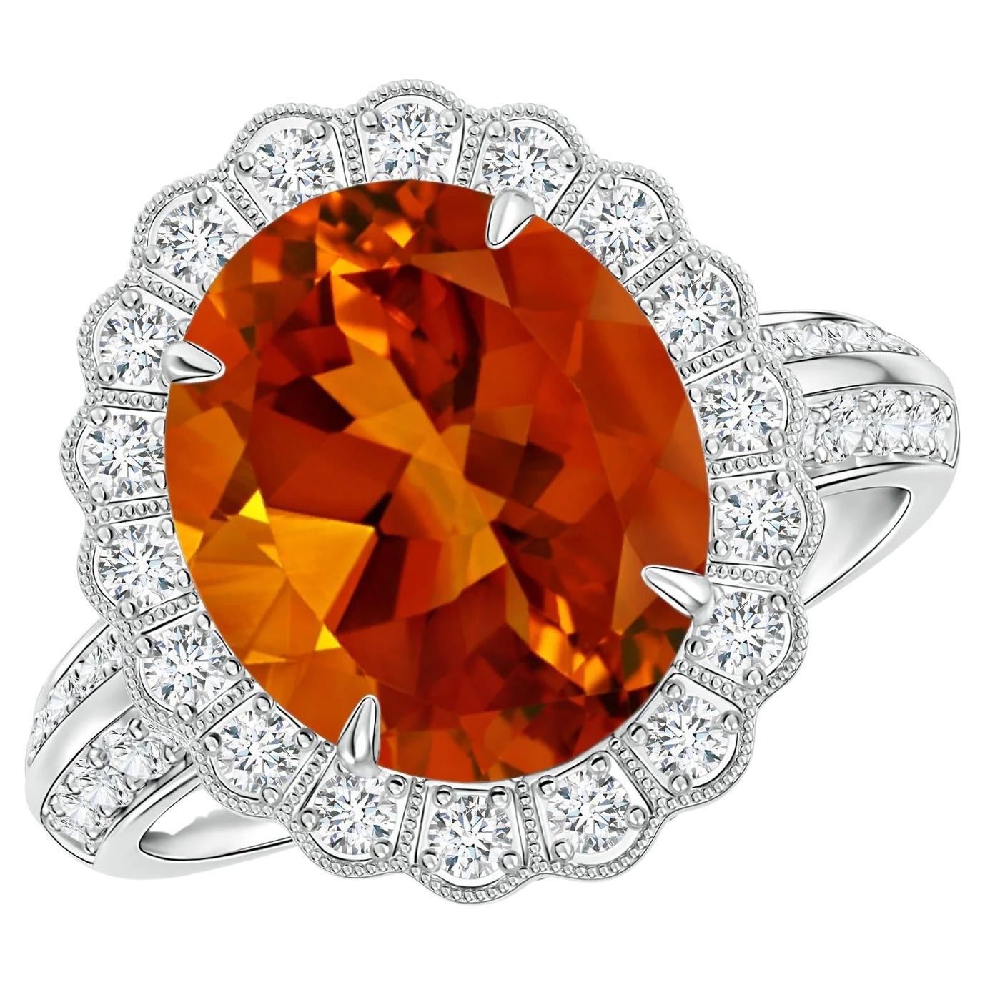 For Sale:  GIA Certified Natural Citrine Ring in White Gold with Diamond Floral Halo