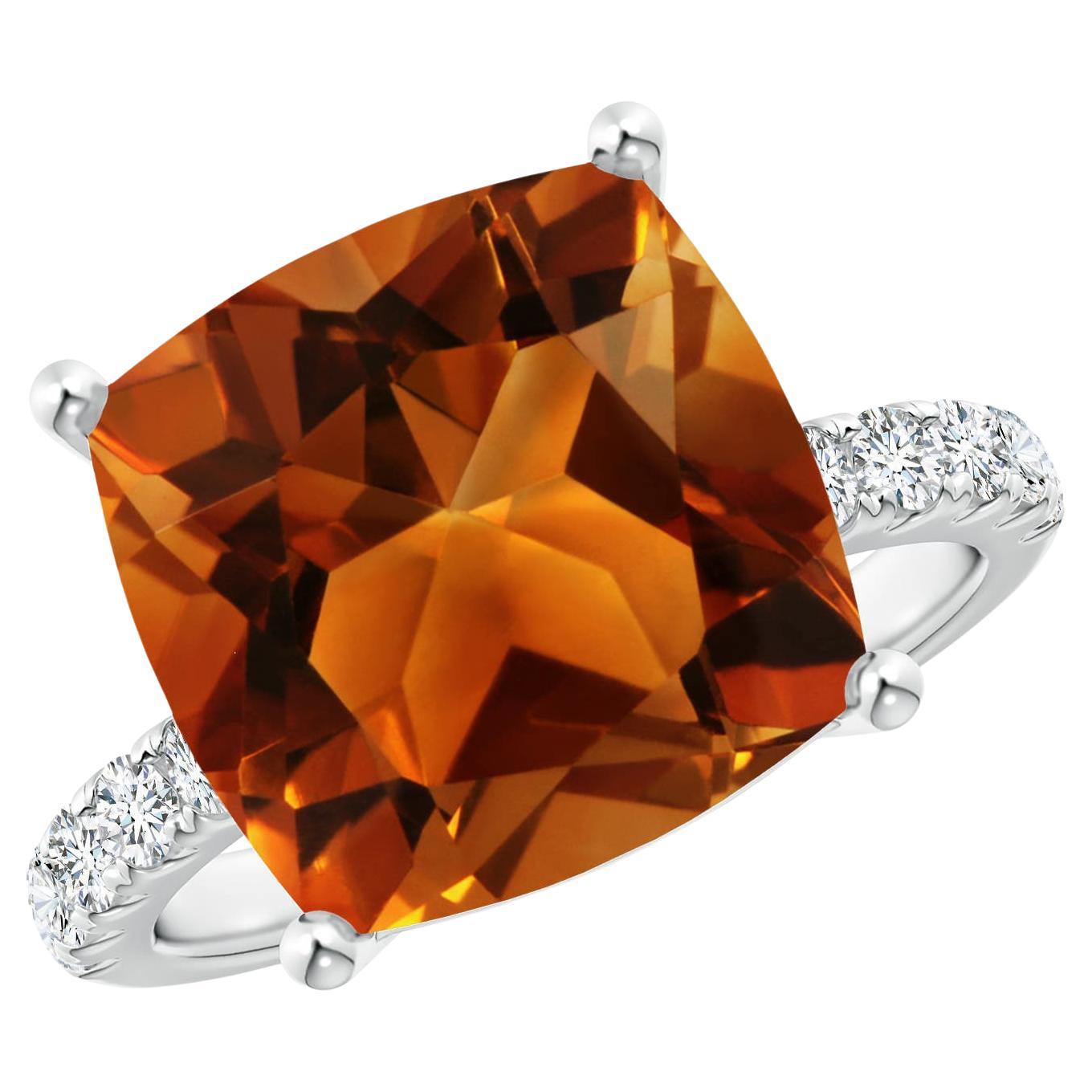 Angara GIA Certified Natural Citrine Ring in White Gold with U Pave-Set Diamonds