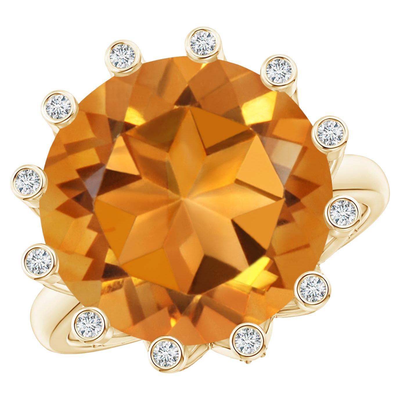 En vente :  Bague en or jaune avec diamants et citrine naturelle certifiée par le GIA