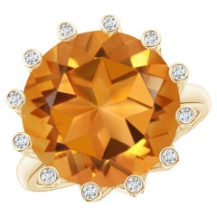 GIA Certified Natural Citrine Ring in Yellow Gold with Diamond Accents