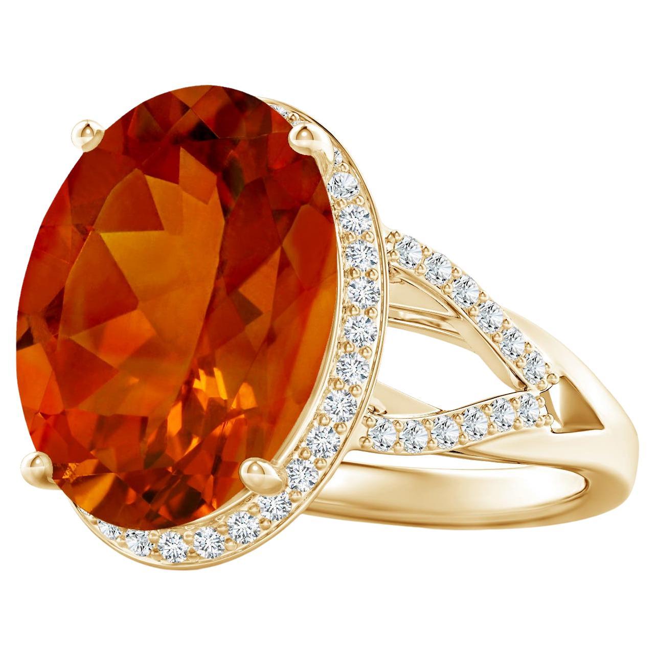 ANGARA GIA Certified Natural Citrine Ring in Yellow Gold with Diamond Accents