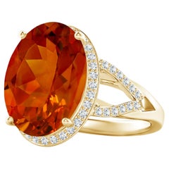 GIA Certified Natural Citrine Ring in Yellow Gold with Diamond Accents