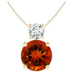 Angara GIA Certified Natural Citrine Solitaire Diamond Pendant in Yellow Gold