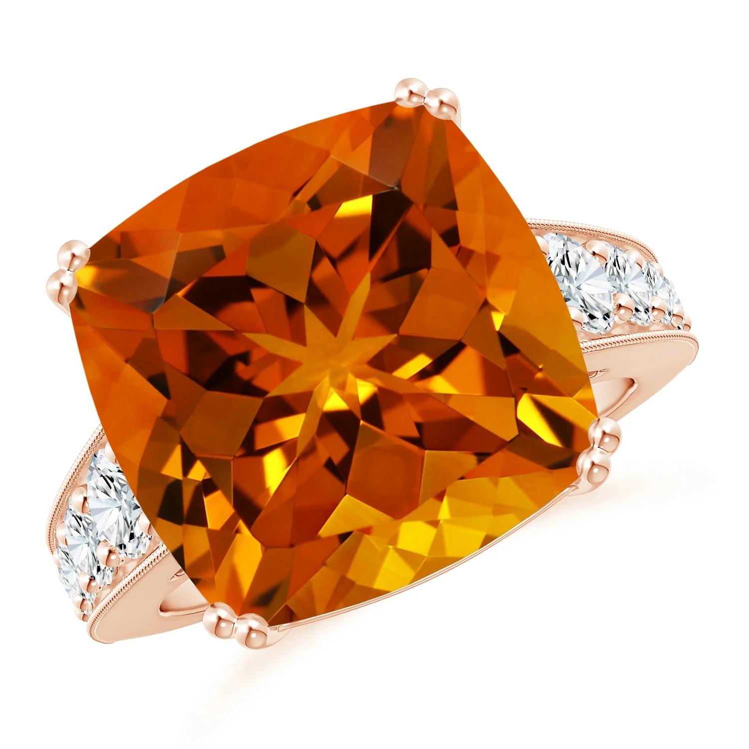 GIA Certified Natural Citrine Solitaire Ring in Rose Gold with Diamonds 2