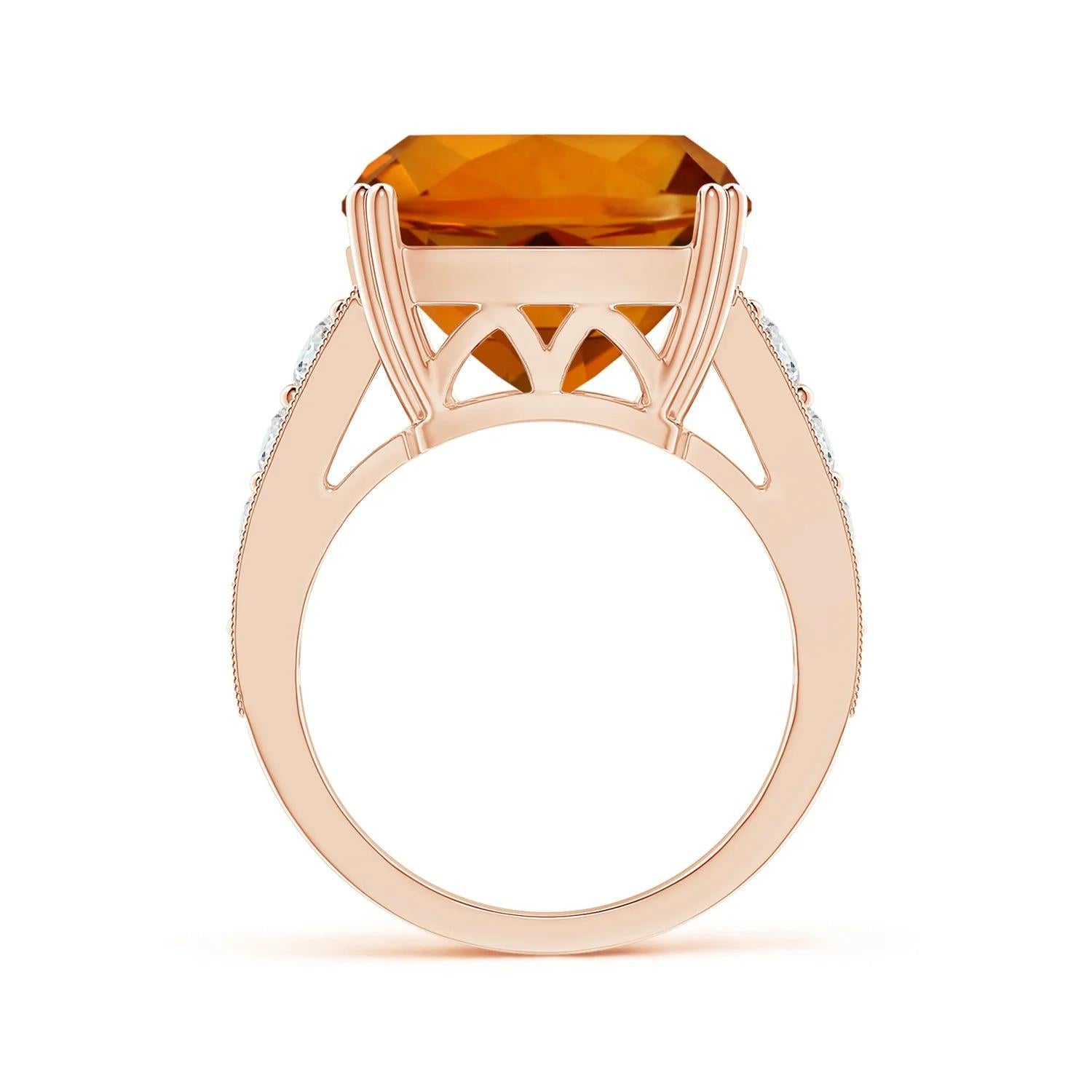 GIA Certified Natural Citrine Solitaire Ring in Rose Gold with Diamonds 3