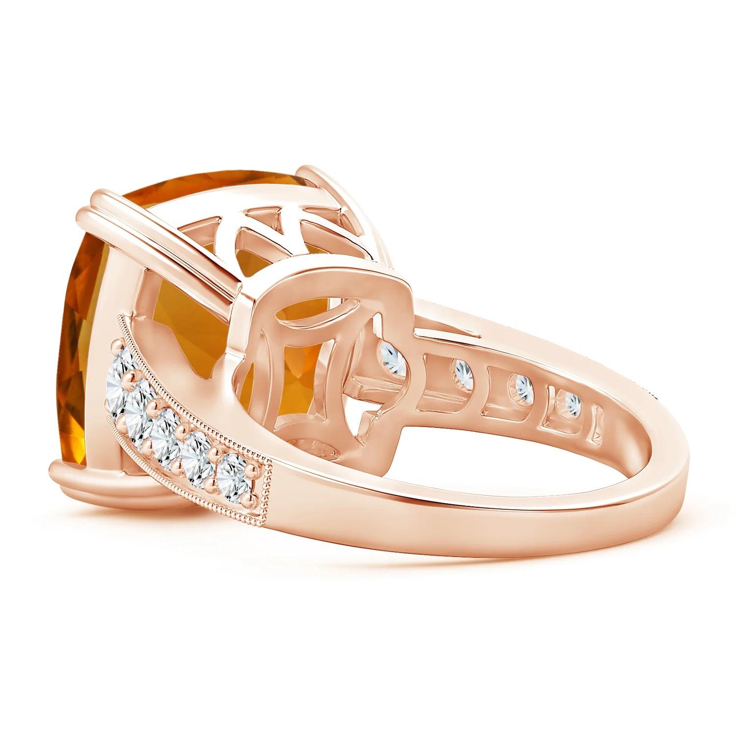GIA Certified Natural Citrine Solitaire Ring in Rose Gold with Diamonds 4