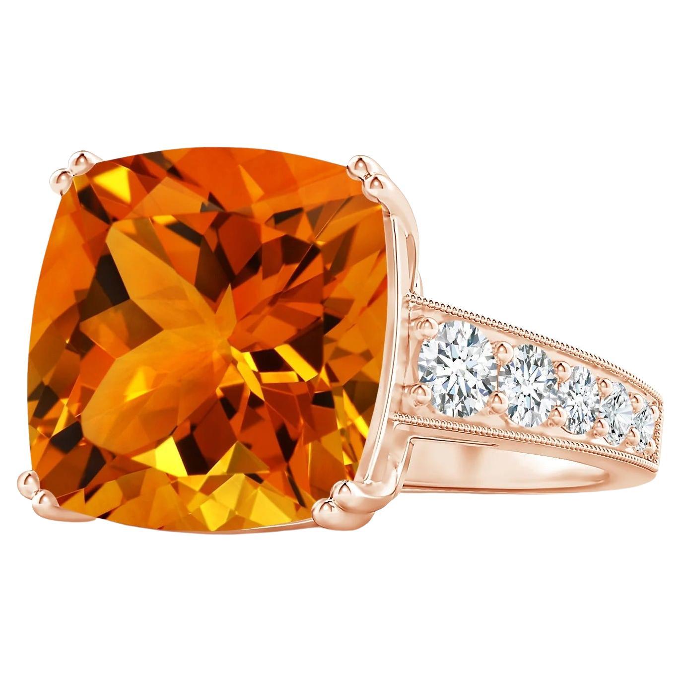 GIA Certified Natural Citrine Solitaire Ring in Rose Gold with Diamonds