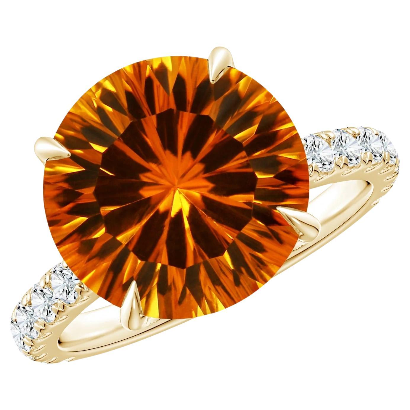Customizable GIA Certified Natural Citrine Solitaire Ring in Yellow Gold with Diamonds For Sale