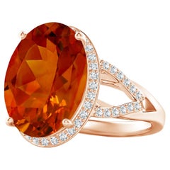Angara GIA Certified Natural Citrine Split Shank Ring in Rose Gold with Diamonds