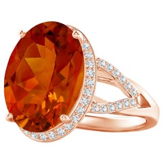 ANGARA Bague  tige fendue en or rose avec diamants et citrine naturelle certifie par le GIA