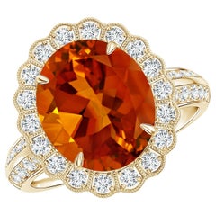 ANGARA Bague en or jaune avec citrine naturelle certifie par le GIA et halo floral en diamant