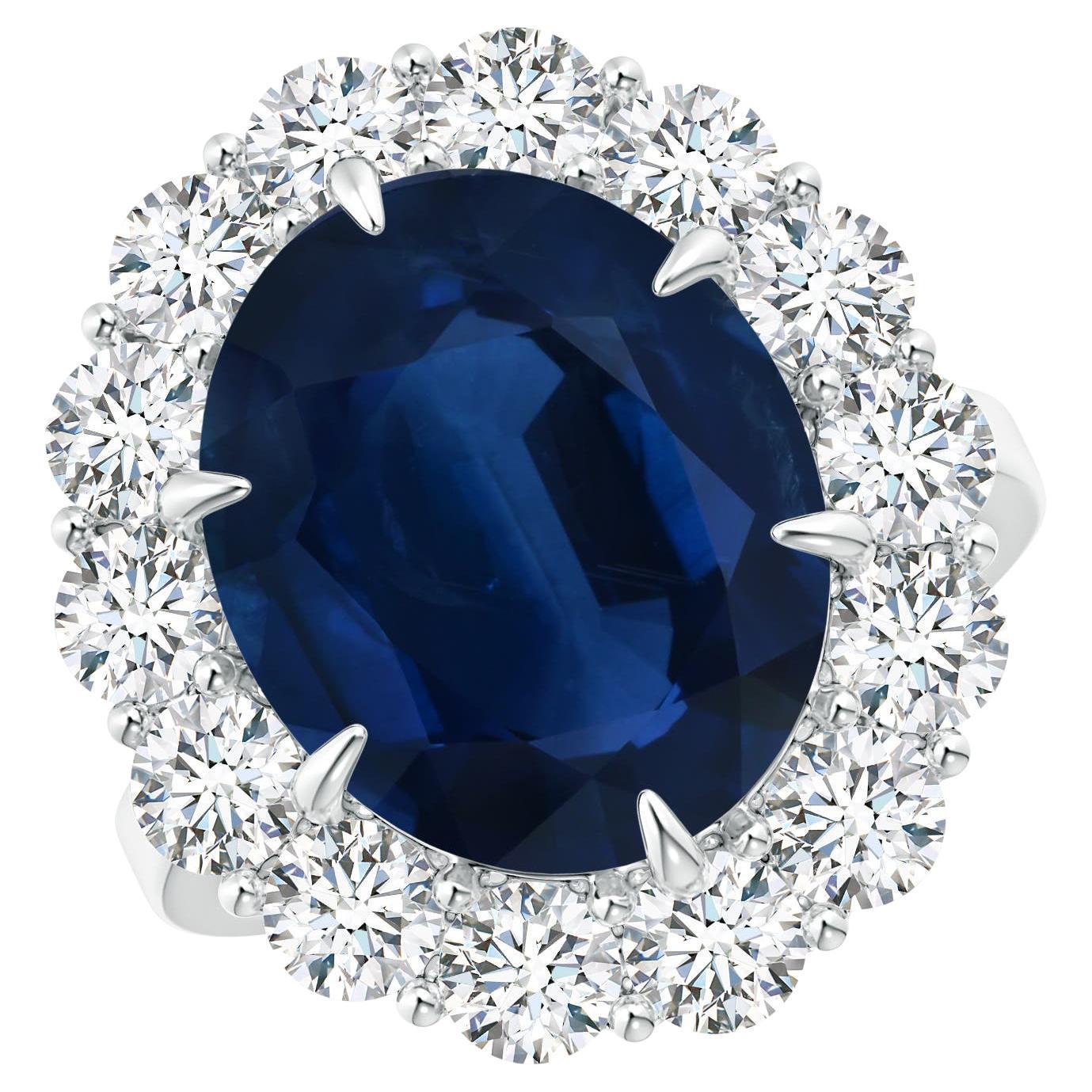 For Sale:  Angara GIA Certified Natural Classic Blue Sapphire Platinum Ring with Diamond