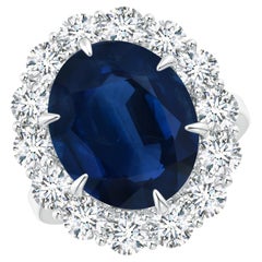 Angara Bague en platine avec saphir bleu classique naturel certifié par le GIA et diamant