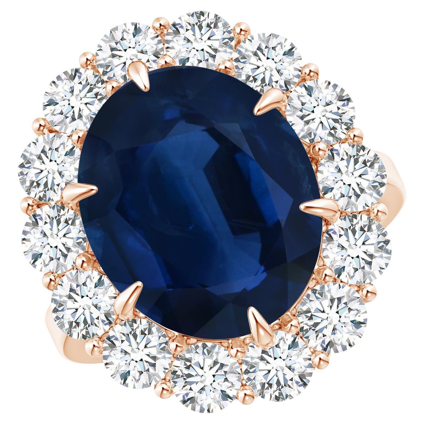 For Sale:  Angara GIA Certified Natural Classic Blue Sapphire Rose Gold Ring with Diamond