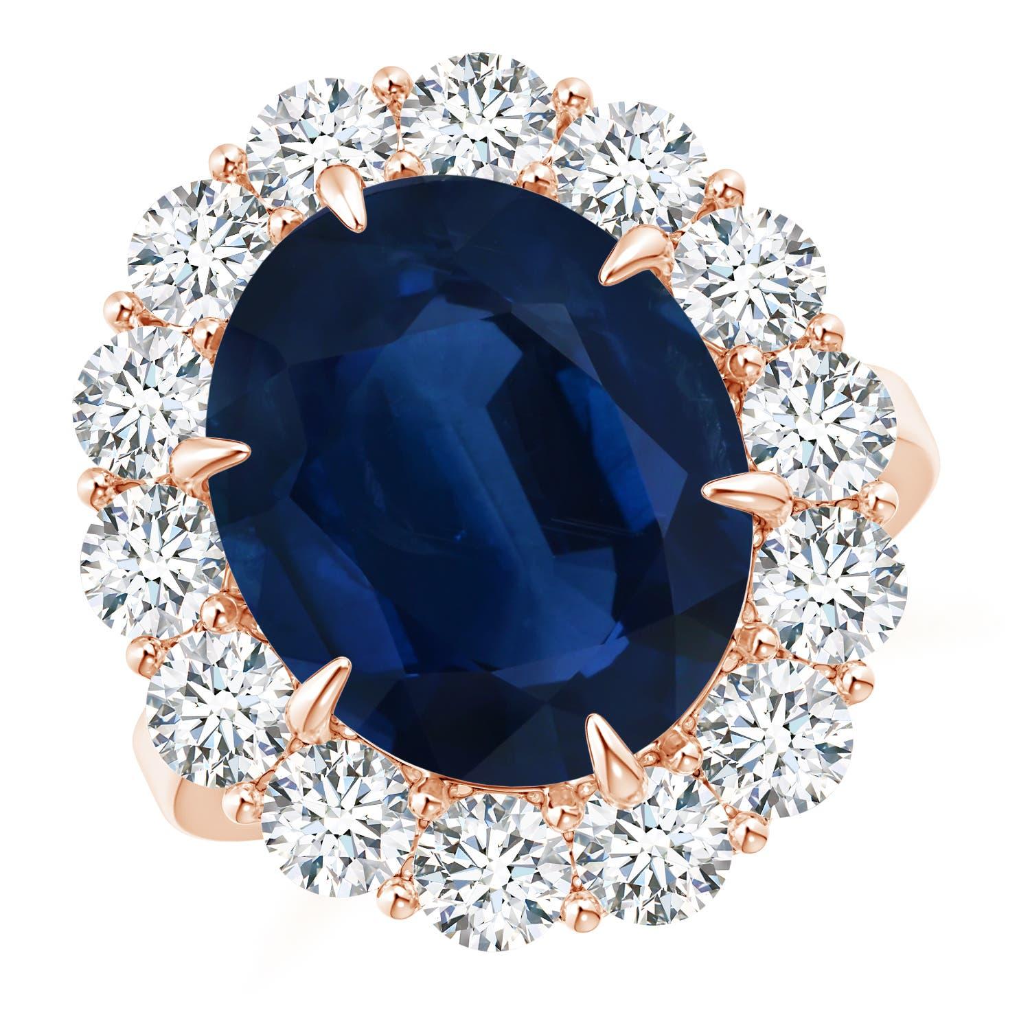 Angara Gia Certified Natural Classic Blue Sapphire Rose Gold Ring with Diamond