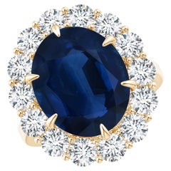 Angara GIA Certified Natural Classic Blue Sapphire Yellow Gold Ring with Diamond