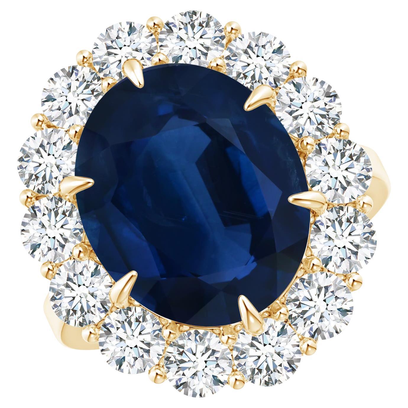 For Sale:  Angara GIA Certified Natural Classic Blue Sapphire Yellow Gold Ring with Diamond
