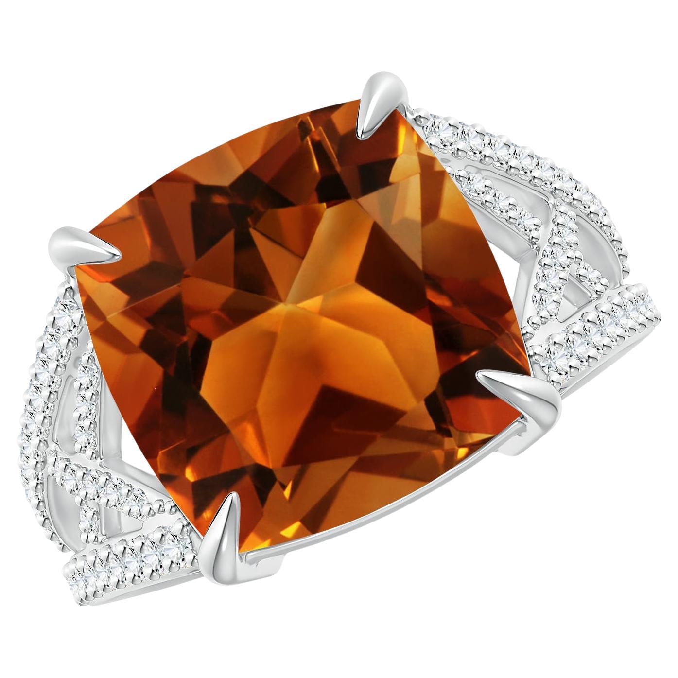ANGARA GIA Certified Natural Classic Citrine Crossover Shank Ring in White Gold