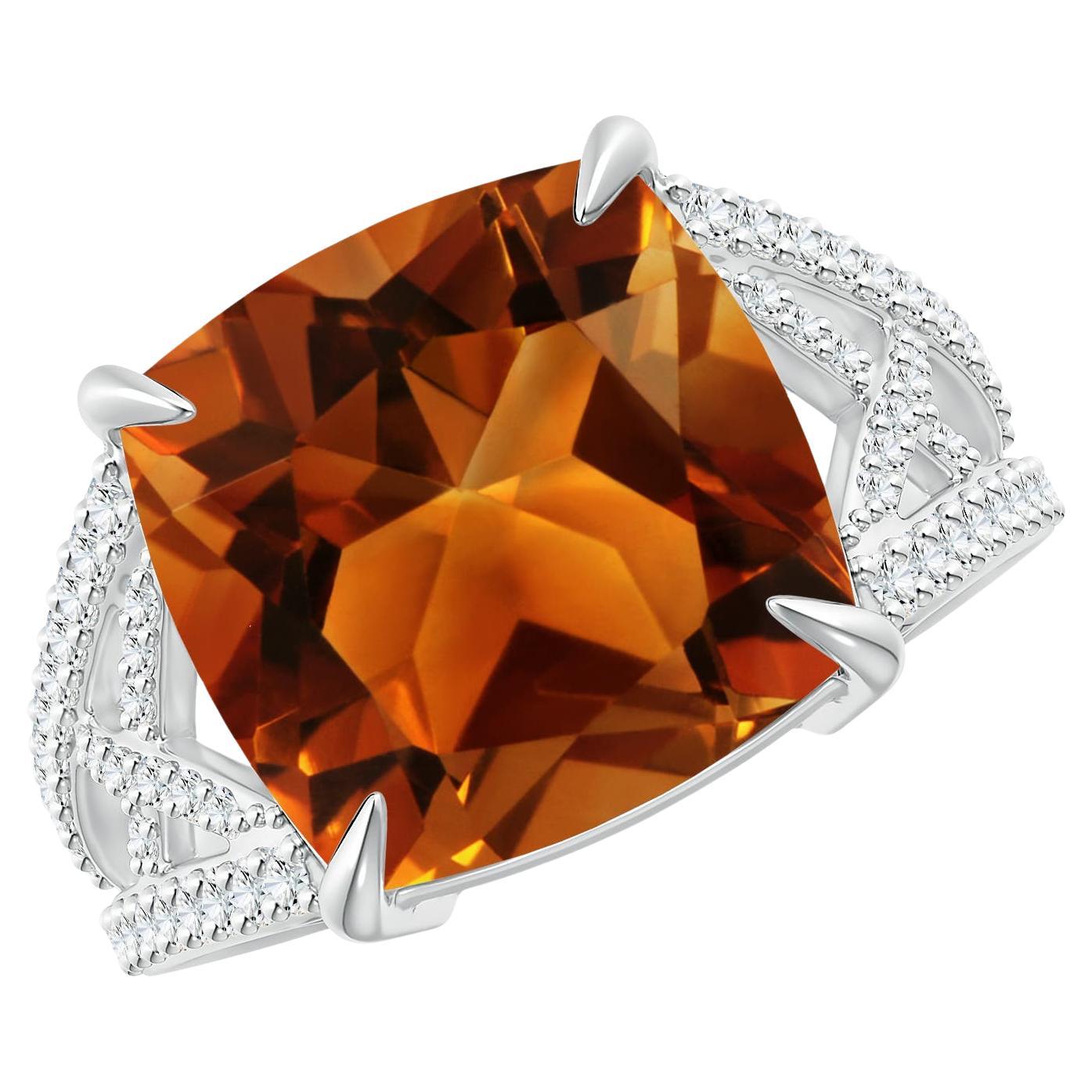 En vente :  Bague à tige croisée en or blanc avec citrine classique naturelle certifiée par le GIA