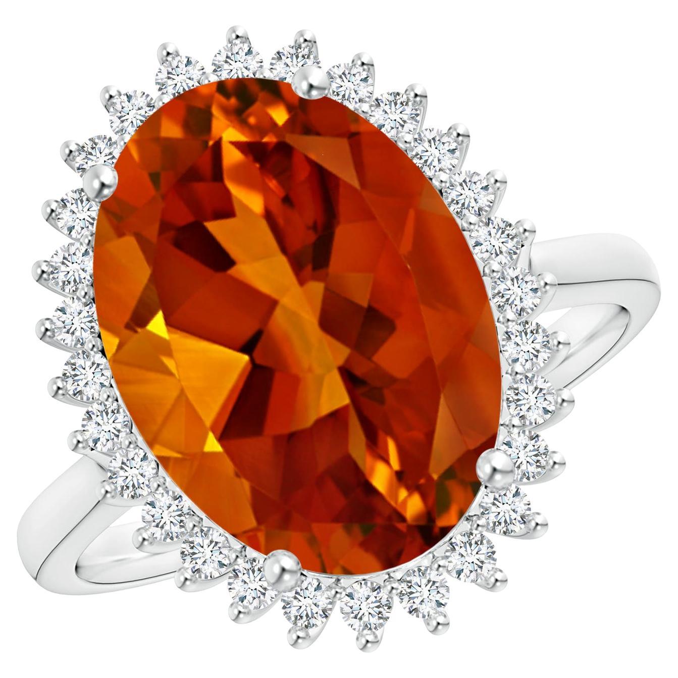 For Sale:  Angara GIA Certified Natural Classic Oval Citrine Floral Halo Ring in Platinum