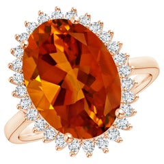 GIA-zertifizierter natrlicher klassischer ovaler Citrin-Halo-Ring aus Rosgold mit Blumenmuster