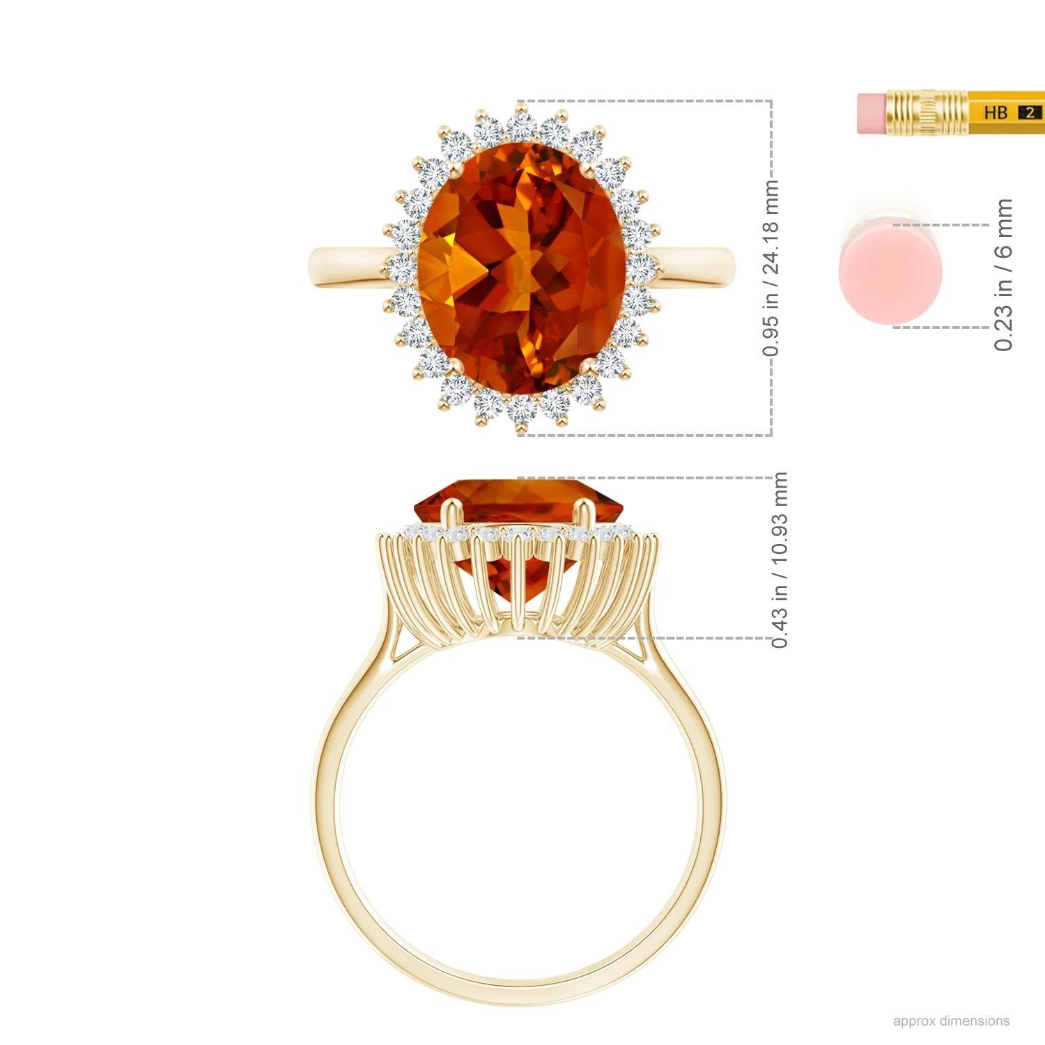 For Sale:  ANGARA GIA Certified Natural Classic Oval Citrine Floral Halo Yellow Gold Ring 4