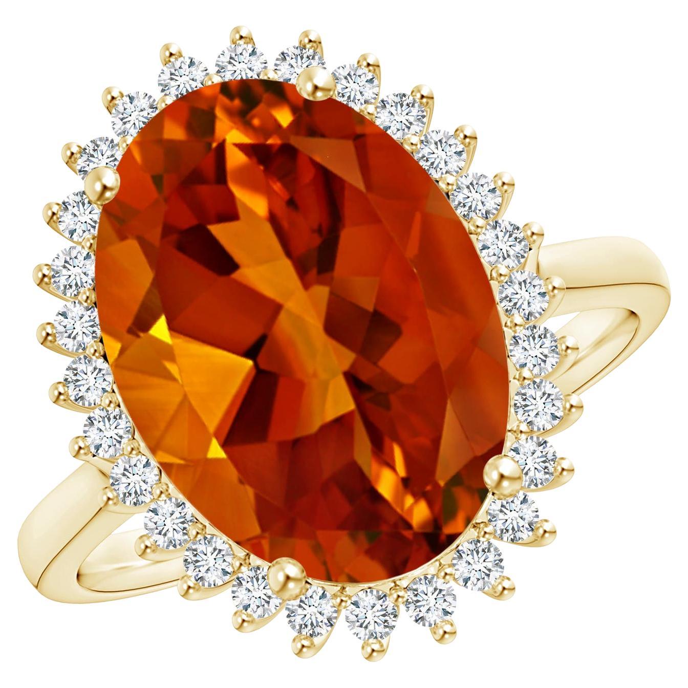 Im Angebot: GIA-zertifizierter natrlicher klassischer ovaler Citrin-Blumen Halo-Ring aus Gelbgold ()