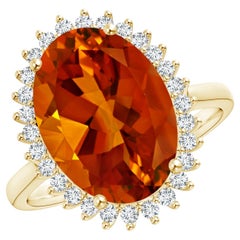 Angara GIA Certified Natural Classic Oval Citrine Floral Halo Yellow Gold Ring