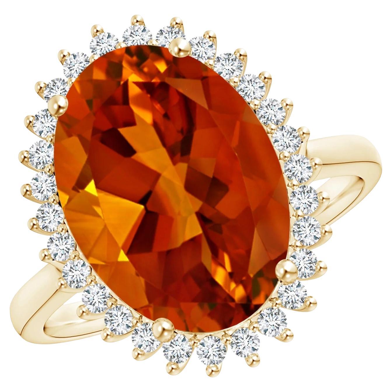 ANGARA GIA zertifizierter natrlicher klassischer ovaler Citrin-Ring mit floralem Halo aus Gelbgold