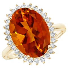 ANGARA GIA Certified Natural Classic Oval Citrine Floral Halo Yellow Gold Ring