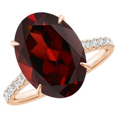 Anello solitario con granato ovale classico naturale certificato Gia di Angara in oro rosa