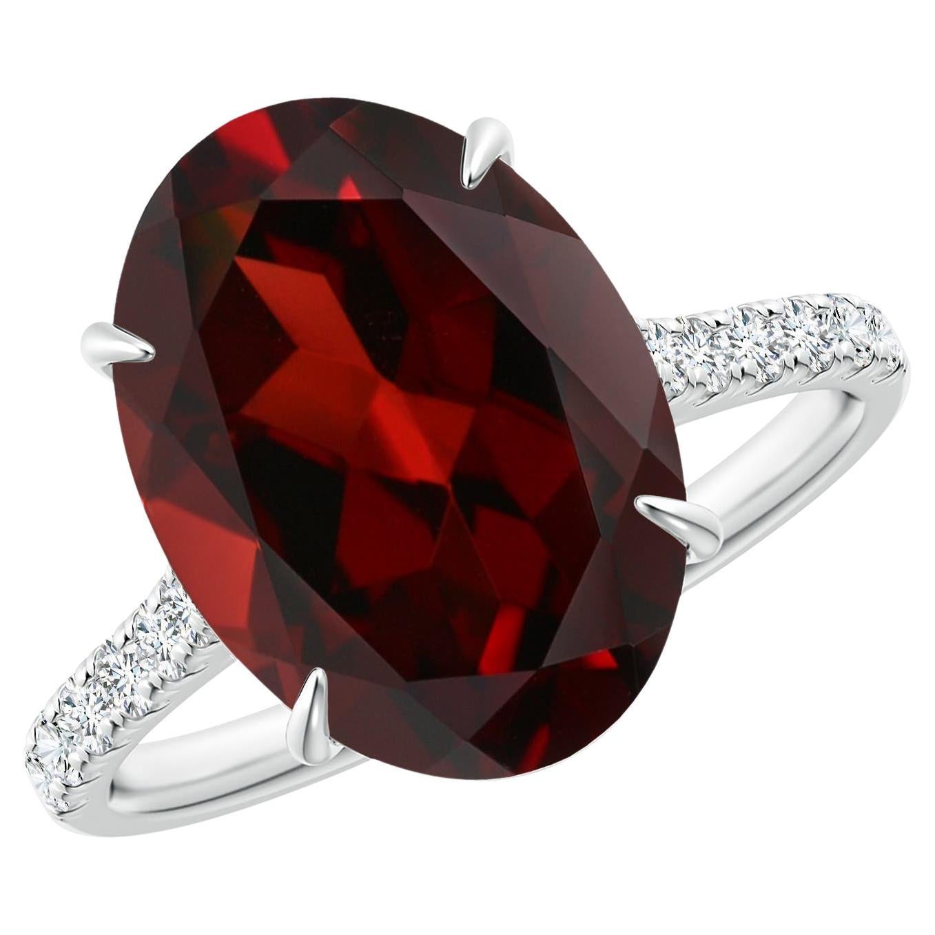 Angara Gia Certified Natural Classic Oval Garnet Solitaire Ring in White Gold