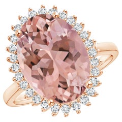 ANGARA GIA Certified Natural Classic Oval Morganite Floral Halo Rose Gold Ring