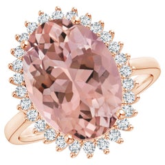 Angara GIA Certified Natural Classic Oval Morganite Floral Halo Rose Gold Ring