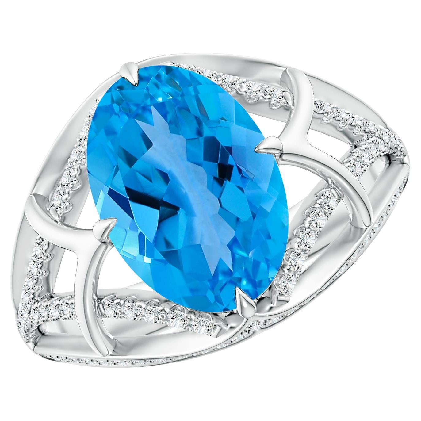 9ct White Gold 11.00ct Oval Swiss Blue Topaz and Diamond Dress Ring