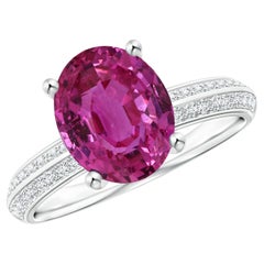 Angara Gia Certified Natural Classic Pink Sapphire Knife Edge Ring in White Gold