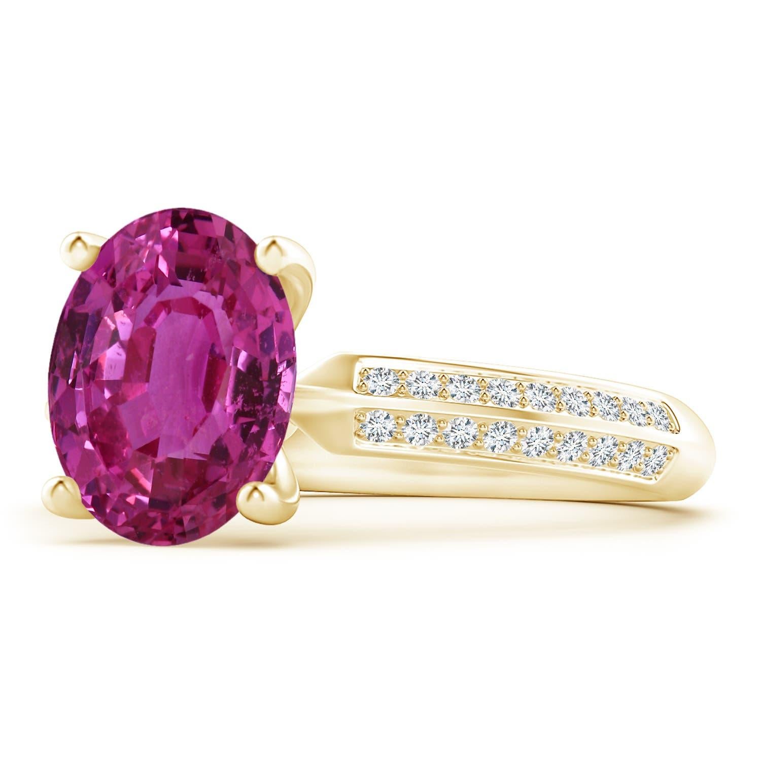 For Sale:  ANGARA GIA Certified Natural Classic Pink Sapphire Ring in Yellow Gold 2