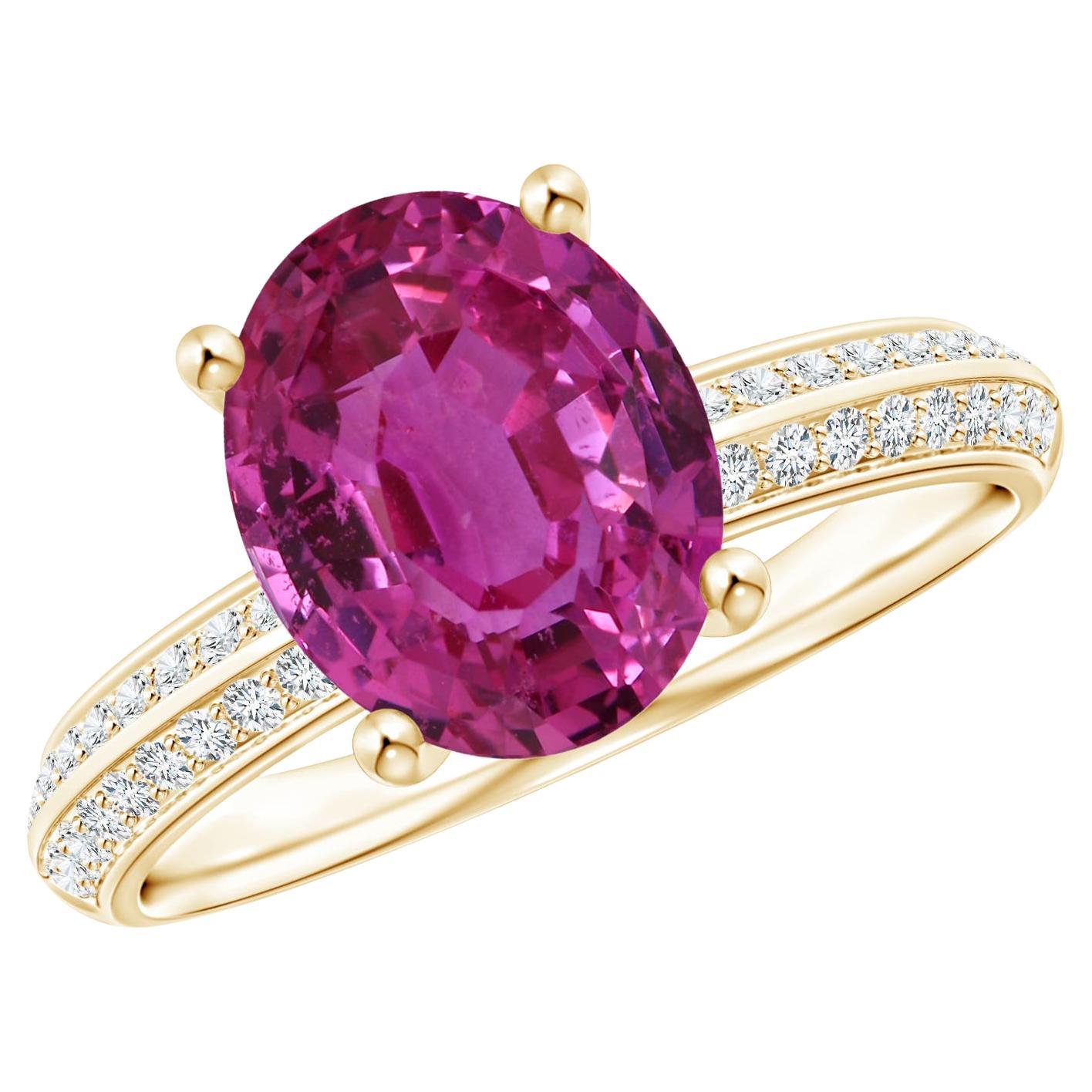 For Sale:  Angara Gia Certified Natural Classic Pink Sapphire Ring in Yellow Gold