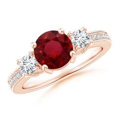 Angara Gia Certified Natural Classic Ruby and Diamond Ring in Rose Gold