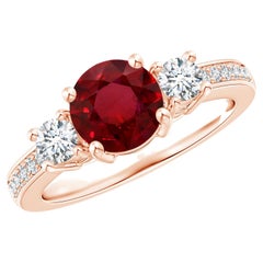 Angara Gia Certified Natural Classic Ruby and Diamond Ring in Rose Gold