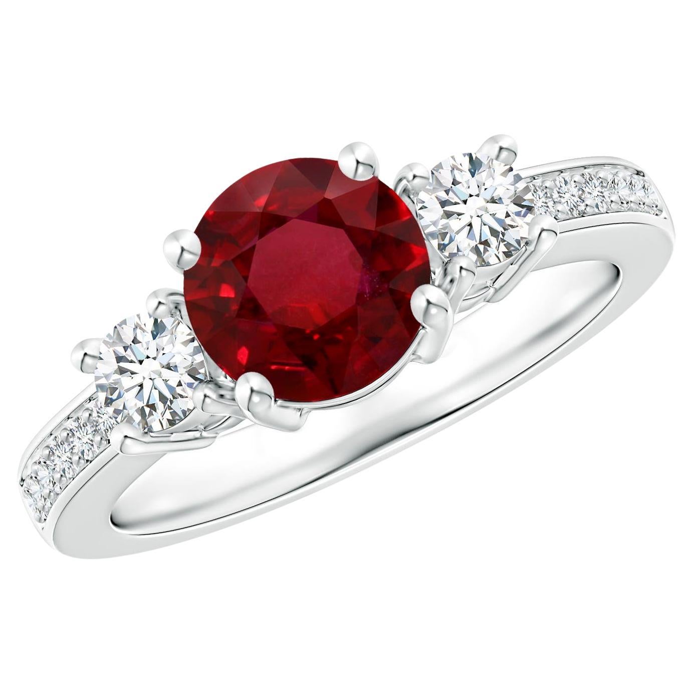Ring aus Weißgold mit natürlichem, klassischem Rubin und Diamanten von Angara Gia
